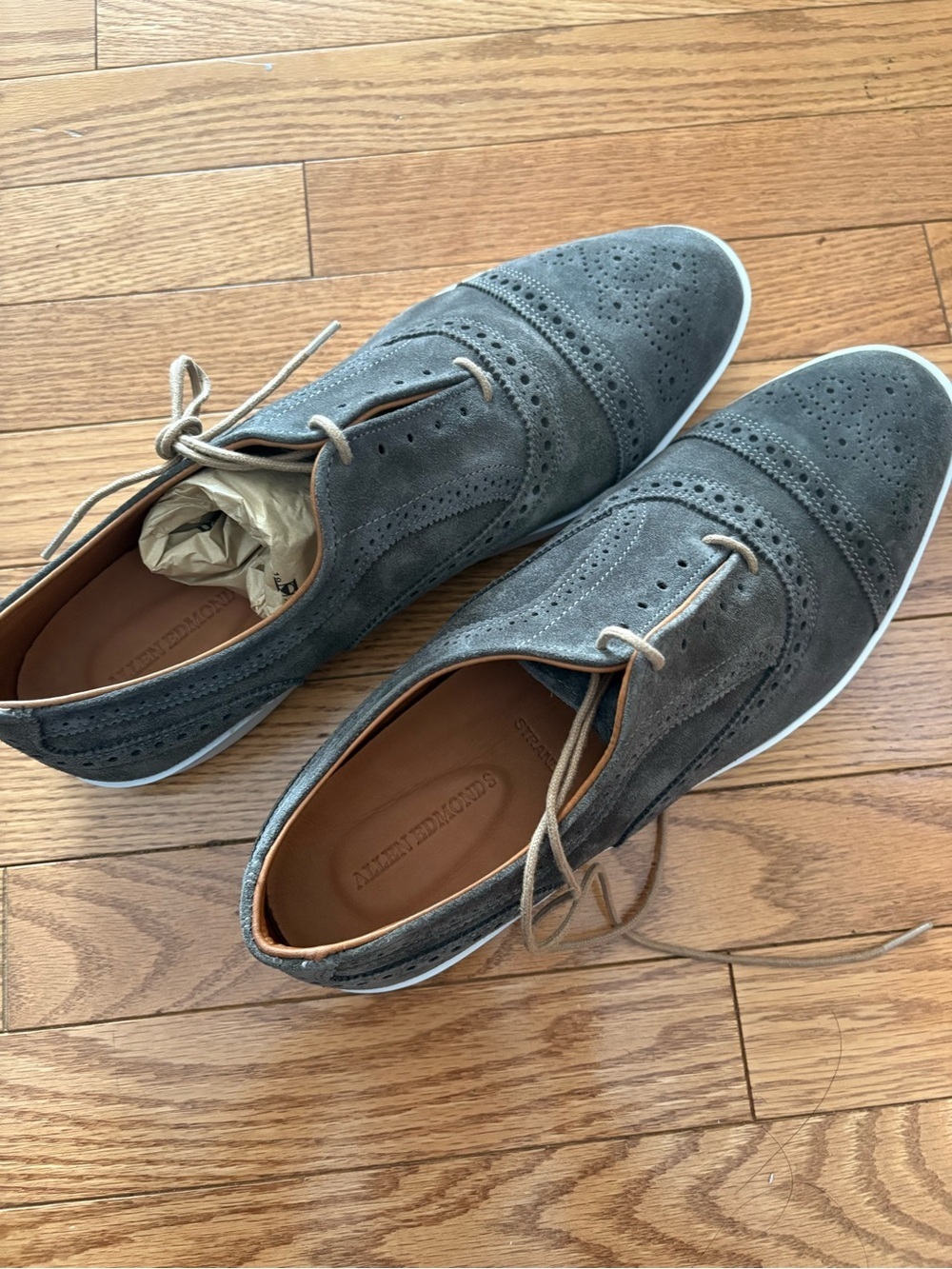 Allen Edmonds Strand Oxford Sneaker Men's Suede Brogue Lace-Up Gray